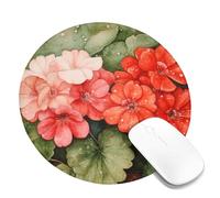 Tappetino per mouse da scrivania, motivo floreale con geranio primaverile, colore rosso pesca con fiori ad acquerello, tappetino per mouse in gomma antiscivolo lavabile, tappetino per mouse da gioco