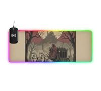 Tappetino per mouse da scrivania per Halloween, motivo carrozza con fantasma gotico, ricarica e luce luminosa, 89,9 x 39,9 cm