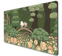 Tappetino per mouse da scrivania XL/XXL, per gaming e tastiere, antiscivolo, decorativo, con bordi cuciti e motivo anime/Kawaii a tema foresta, con animali coreani, orsi e coniglietti, 80 x 40 cm