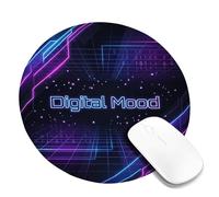 Tappetino per mouse digitale piccolo, design Futuristic Tech Mood Grid Nessuno viola, rotondo, in gomma, antiscivolo, estetico, decorazione per scrivania, ufficio, casa, dormitorio, laptop, rotondo