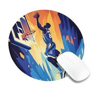Tappetino per mouse dinamico con pallacanestro, design sportivo blu e arancione, tappetino per mouse in gomma antiscivolo lavabile per uso domestico e ufficio, rotondo, 20 x 20 cm