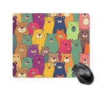 Tappetino per mouse divertente con orsi colorati, per donne e uomini, carino tappetino per mouse per scrivania, base in gomma antiscivolo, piccolo tappetino per mouse da gioco, portatile, quadrato