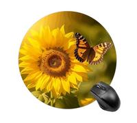 Tappetino per mouse divertente, girasole, farfalla, sole, rotondo, base in gomma, piccolo tappetino per mouse o ufficio e casa