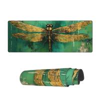 Tappetino per Mouse Dragonfly On Vintage Green Tappetino Mouse Gaming Portatile Mousepad Forma Rettangolare, per Laptop, Ufficio, Gaming Mouse, 80x30cm