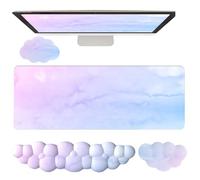 Tappetino per mouse e tastiera con poggiapolsi a nuvola bianca, set di 4 tappetini da scrivania grandi in memory foam, antiscivolo, ergonomico, supporto per il polso, per computer, laptop, casa,