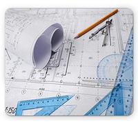 Tappetino per Mouse Engineer Architecture Design And Work Tools Planning Construction Diagrams Pencil Ruler Tappetino Mouse Pad Confortevole Mousepad Forma Rettangolare, per Laptop, 25x30cm