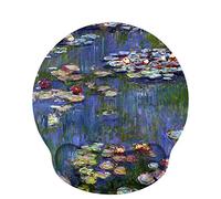 Tappetino per mouse ergonomico con poggiapolsi in gel, base in gomma antiscivolo, poggiapolsi in memory foam, computer portatile, facile digitazione e sollievo dal dolore. Monet Ninfee