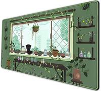 Tappetino per mouse estetico con piante verdi Kawaii con motivo anime, pixel art, XXL, grande tappetino per mouse da gioco, tappetino per tastiera per laptop, tappetino da scrivania, 80 x 40 cm,