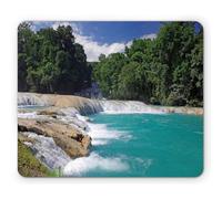 Tappetino per Mouse Exotic Blue Landscape of Aqua Waterfall Chiapas Mexico Holiday Setting in A Tappetino Mouse Portatile Sottomano, per Ufficio, Scrivania, Gaming Mouse, 25x30cm