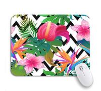 Tappetino per Mouse Exotic Leaves And Flowers On Geometrical Tropical Pattern Paradise Tappetino Mouse Gaming Antipolvere Base Antiscivolo in Gomma Sottomano, per Computer, Gioco, 25 x 30cm