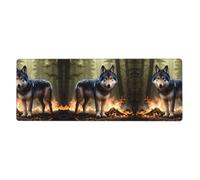 Tappetino per mouse extra large con stampa lupo tra le fiamme, 30,5 x 80 cm, per ufficio, giochi e apprendimento, durevole, confortevole ed ecologico