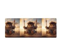 Tappetino per mouse extra large stampato con il piccolo mostro sull'altalena, 30,5 x 80 cm, per ufficio, giochi e apprendimento, durevole, confortevole ed ecologico