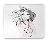 Tappetino per Mouse Face Sketch Design Young Woman Holding Flowers Wedding Themed Illustration Tappetino Mouse Gaming Antipolvere Portatile Mousepad Forma Rettangolare, per Casa, 25x30cm