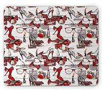 Tappetino per Mouse Fashion High Heels Bags And Perfume Glasses Cool Beauty Items Specled Ribbon Glamour Tappetino Mouse Gaming Mousepad Forma Rettangolare, per Ufficio, Laptop, 25x30cm