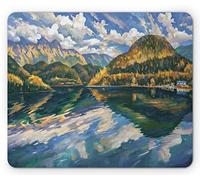 Tappetino per Mouse Fine Art Abkhazia in The Autumn On The Canvas Reflection On Lake Fluffy Clouds Tappetino per Il Mouse Antiscivolo Lavabile Impermeabile Sottomano, per Laptop, 25x30cm