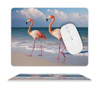 Tappetino per Mouse Flamingo On The Beach Tappetino Mouse Piccolo Impermeabile Confortevole Sottomano, per Ufficio, Scrivania, Gaming, 25x30cm