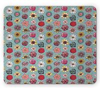 Tappetino per Mouse Flower Hand Drawing Flourish Pattern of Different Type Flowers Spring Doodle Tappetino Mouse Pad Portatile Sottomano, per Ufficio, Gaming Mouse, Scrivania, 25x30cm