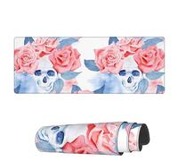 Tappetino per Mouse Flower Skull Watercolor Pattern Tappetino Mouse Gaming Impermeabile Sottomano, per Laptop, Computer, Gaming Mouse, 80x30cm