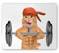 Tappetino per Mouse Funny Fitness Cat Lifting A Big Dumbbell Muscled Kitty Body Building Gym Humor Image Tappetino Mouse Piccolo Antipolvere Sottomano, per Computer, Ufficio, Casa, 25x30cm