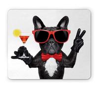 Tappetino per Mouse Funny French Bulldog Holding Cocktail Ready for The Party Nightlife Joy Print Tappetino per Il Mouse Antiscivolo Portatile Sottomano, per Ufficio, Laptop, 25x30cm