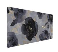 Tappetino per Mouse Gaming, 800x400x3mm XXL Grande Tappetino Mouse Fiori neri Tappetini Tastiera Scrivania con Base in Gomma Antiscivolo, Mouse Mat con Bordi Cuciti per Computer, PC, Laptop J-1940