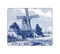 Tappetino per Mouse Gaming Nederland Cute Vintage Dutch Windmill Delft Blue Multifunzione Mouse Mat Confortevole Accessori Gaming per Sensori da Gioco Laptop Mac 10X12In