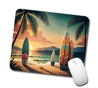 Tappetino per Mouse Gaming Retro Surfboards On Beach Tropical Sunset Illustration Portatile Tappetino per Mouse da Gioco Antiscivolo Accessori Gaming per Pc Mac Ufficio 10X12In