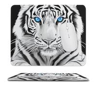 Tappetino per Mouse Gaming White Tiger Blue Eyes Black Cool Multifunzione Tappetino per Mouse da Gioco Portatile Accessori Gaming per Sensori da Gioco Computer Mac 10X12In