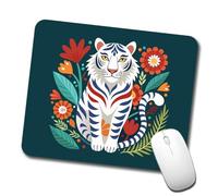 Tappetino per Mouse Gaming White Tiger Flower Flowers Confortevole Mouse Mat Bordi Cuciti Accessori Gaming per Pc Gaming Sensori da Gioco 10X12In
