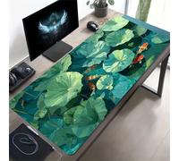 Tappetino per Mouse Gaming XXL 700x300x2 mm, Mousepad Extra Large da Scrivania con Bordi Cuciti, Tappetino per Tastiera Antiscivolo, Superficie Ottimizzata per Sensori Ottici, Foglie Loto Pesci Koi