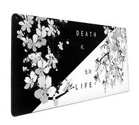 Tappetino per mouse giapponese nero bianco e nero, 89 x 40 cm, XXL, motivo fiori di ciliegio, vita mortale, tappetino per mouse da scrivania, ampia base in gomma antiscivolo, grande tappetino per