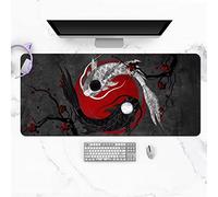 Tappetino per mouse gioco grande con bordi cuciti,fondo in gomma naturale antiscivolo,tappetino per tastiera lavabile,tappetino per scrivania per giocatori,Pesce Koi giapponese nero 700x300x3mm