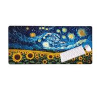 Tappetino per Mouse Girasoli di Van Gogh Tappetino Mouse XXL 80x30 0.3 CM Tappetino Mouse Gaming, con Bordi Cuciti, Tappetino Scrivania, Base in Gomma Antiscivolo Mouse Pad per Giochi/Ufficio S-3527