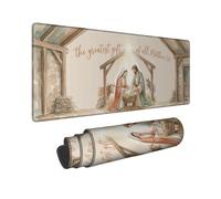 Tappetino per mouse grande, 30,5 x 81,3 cm | Scrittura in versi biblici, tappetino per mouse esteso, illustrazione della sacra famiglia, sfondo mangiatoia stabile