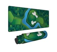 Tappetino per mouse grande 40,6 x 91,4 cm | Illustrazione del campo da golf, tappetino da scrivania, vista aerea, ufficio a tema sportivo, motivo fiume avvolgente