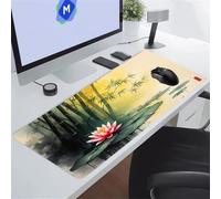 Tappetino per Mouse Grande 800x400x3mm, Tappetino Mouse XXL Fiore Loto Bambù, Tappetino da Scrivania Extra con Bordi Cuciti per Lavoro, Gioco, Ufficio, Casa