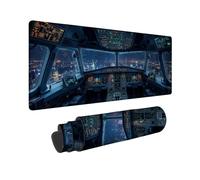 Tappetino per mouse grande a tema aeroplano con cabina di pilotaggio | Tappetino per mouse esteso a tema aereo, vista skyline della città, schema di colori blu, regalo per gli amanti