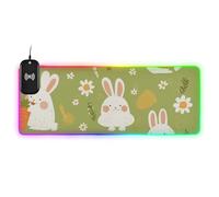 Tappetino per mouse grande con coniglietti carini verdi carini cartoni animati ricarica incandescente grande tappetino per mouse da gioco 89,9 x 39,9 cm