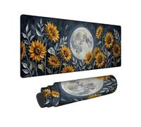 Tappetino per mouse grande con girasole e luna dipinto a olio 40,6 x 91,6 | Pittura ad olio Arte, Tappetino per tastiera, Scena di skyline notturna, Sfondo Luna piena, Accessorio da scrivania floreale