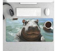 Tappetino per mouse grande, con grazioso ippopotamo, protezione impermeabile per tastiera e mouse, base in gomma antiscivolo, tappetino da scrivania, tappetino per mouse da gioco, per ufficio e casa