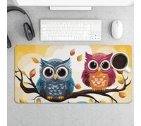 Tappetino per mouse grande, con gufi sui rami degli alberi, protezione impermeabile da scrivania per tastiera e mouse, base in gomma antiscivolo, tappetino da scrivania, tappetino per mouse da gioco