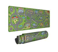 Tappetino per mouse grande con illustrazione della mappa stradale della | Layout della strada della città, tappetino da scrivania, scena urbana illustrata, paesaggio verde vivace