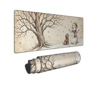 Tappetino per mouse grande con illustrazione di cucciolo e pupazzo di neve | Tappetino per mouse XXL con illustrazione di cuccioli, paesaggio invernale, tema natura, decorazione stagionale da scrivania