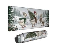 Tappetino per mouse grande con illustrazione di un'oca invernale fantasiosa | Fantasiosa illustrazione dell'oca, tappetino da scrivania, paesaggio della foresta innevata, copertura estesa della scrivania