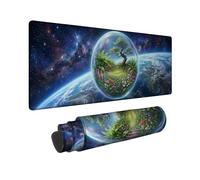 Tappetino per mouse grande con paesaggio e pianeta surreale, 40,6 x 91,6 cm | Giardino cosmico tema, tappetino per tastiera, arte fantasy, paesaggio spaziale, sfondo galassia, illustrazione botanica