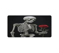 Tappetino per mouse grande con scheletro che tiene una rosa rossa, alla moda, tappetino per mouse in gomma antiscivolo, impermeabile, per tastiera del computer, laptop, accessori per casa e ufficio