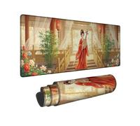 Tappetino per mouse grande, grande, con fiori di bambù tradizionali, senza gomma rossa, antiscivolo, accessori da scrivania, per ufficio, casa, computer, laptop, 40,6 x 91,6 cm