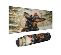Tappetino per mouse grande, motivo cane invernale, dobermann nero con design cardinale, bordo cucito, antiscivolo, lavabile, per computer e computer portatile, 30,5 x 81 cm