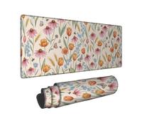 Tappetino per mouse grande, motivo floreale con api naturali di grano primaverile, in gomma arancione, antiscivolo, accessori da scrivania, per computer portatili da gioco, 40,6 x 91,6 cm