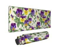 Tappetino per mouse grande, motivo floreale con foglie di acquerello, viola, primavera, viola, gomma, liscio, estetico, lungo, tappetino per tastiera, idea per casa, ufficio, scrivania, computer